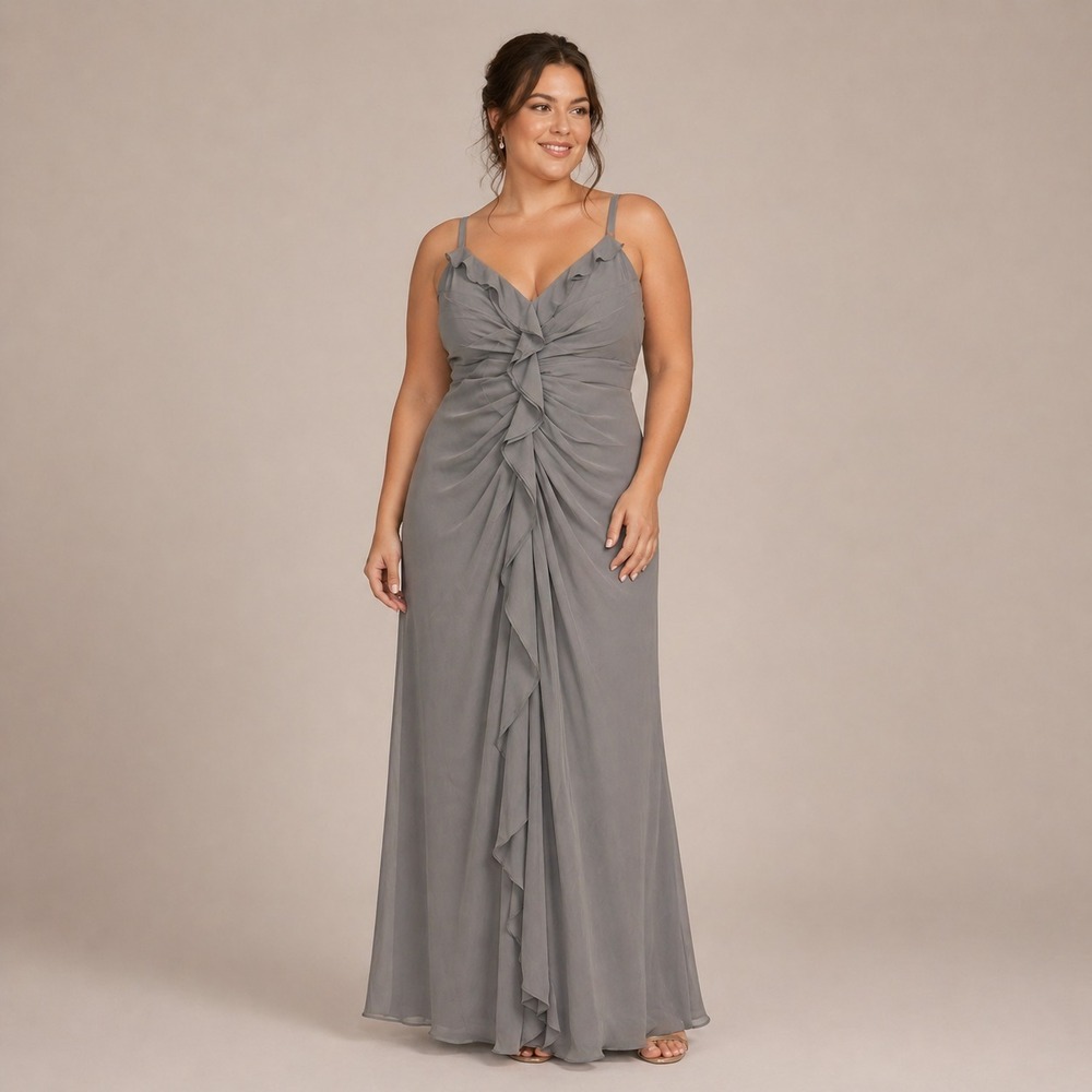 White by Vera Wang Gray Ruched Chiffon Gown